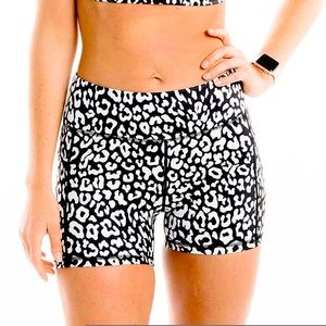ZYIA Black and White Leopard Pocket Hustle Shorts